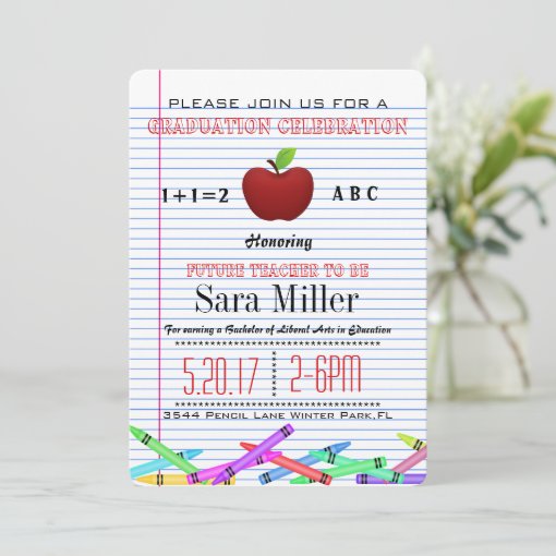 Cute Red Apple Teacher Graduation Invitation | Zazzle