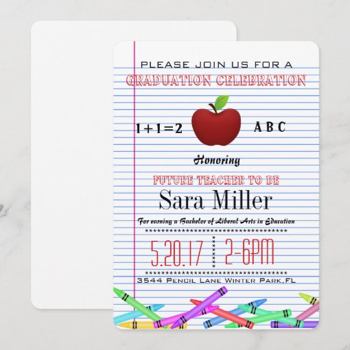 Cute Red Apple Teacher Graduation Invitation | Zazzle