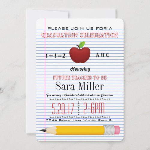 Cute Red Apple Teacher Graduation Invitation