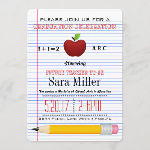 Cute Red Apple Teacher Graduation Invitation