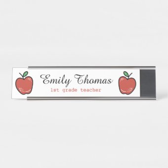 Cute Red Apples Class Teacher Desk Name Plate | Zazzle