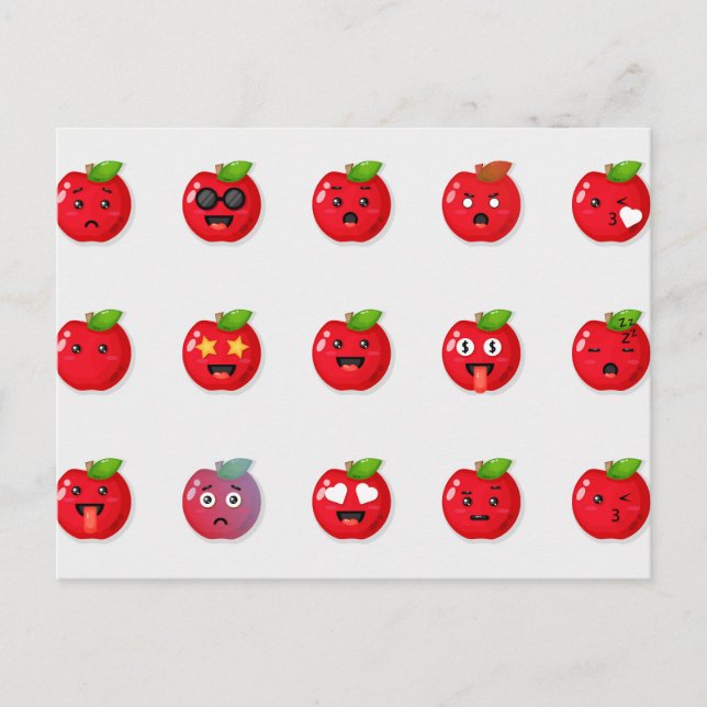 Cute Red Apples Funny Faces Postcard (Front)