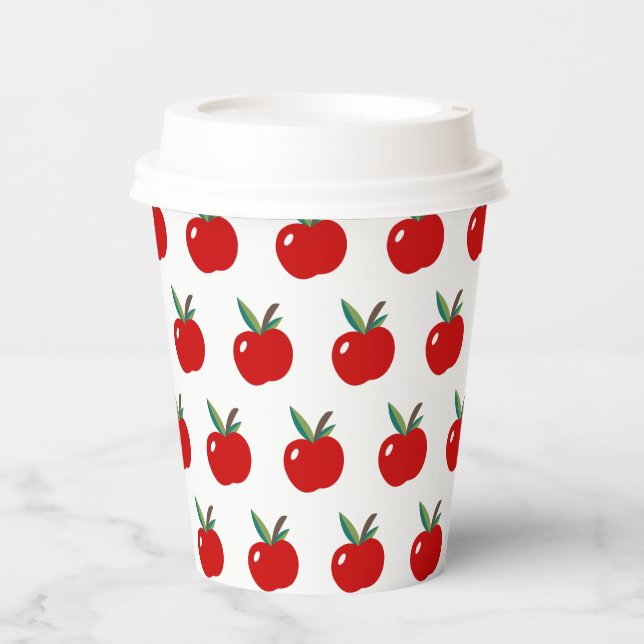 Cute Red Apples Pattern on White Background Paper Cups (Front)