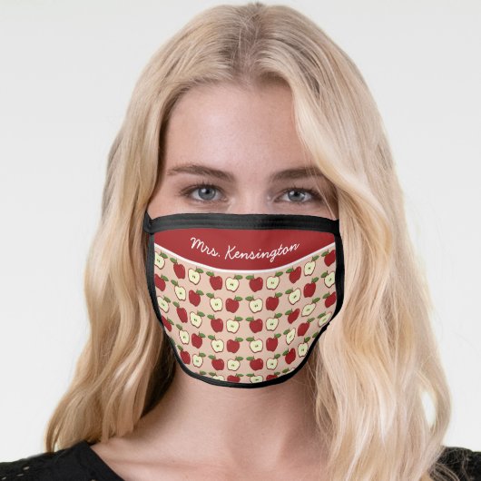 Cute Red Apples Teacher School Pattern Face Mask (Worn Her)