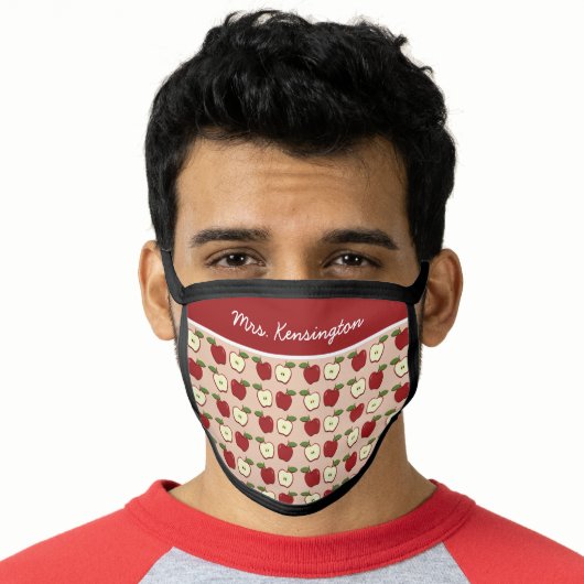 Cute Red Apples Teacher School Pattern Face Mask (Worn Him)