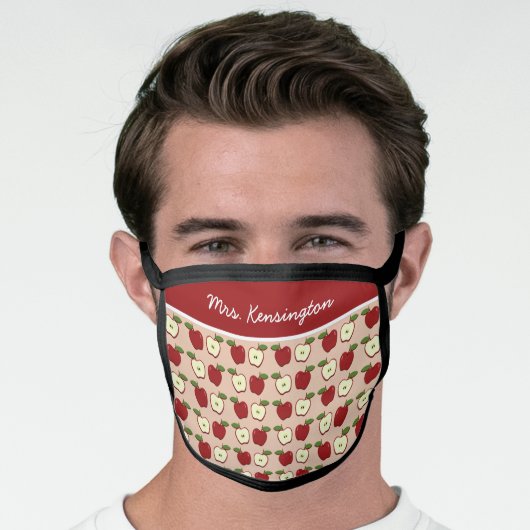 Cute Red Apples Teacher School Pattern Face Mask (Worn Him)
