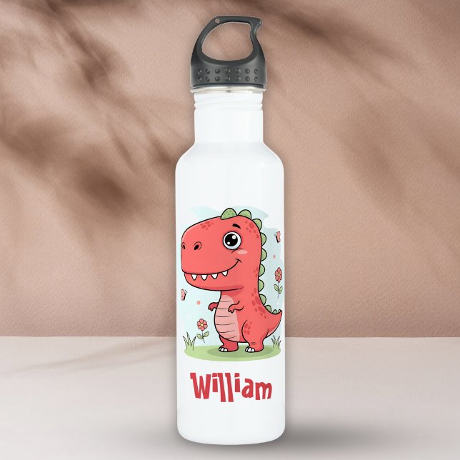 Cute Red Baby Dinosaur Stainless Steel Water Bottle (Creator Uploaded)