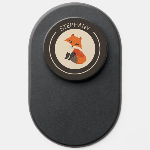 Cute red baby fox illustration custom monogram PopSocket