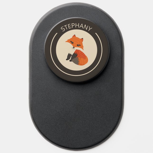Cute red baby fox illustration custom monogram PopSocket (Popsocket)