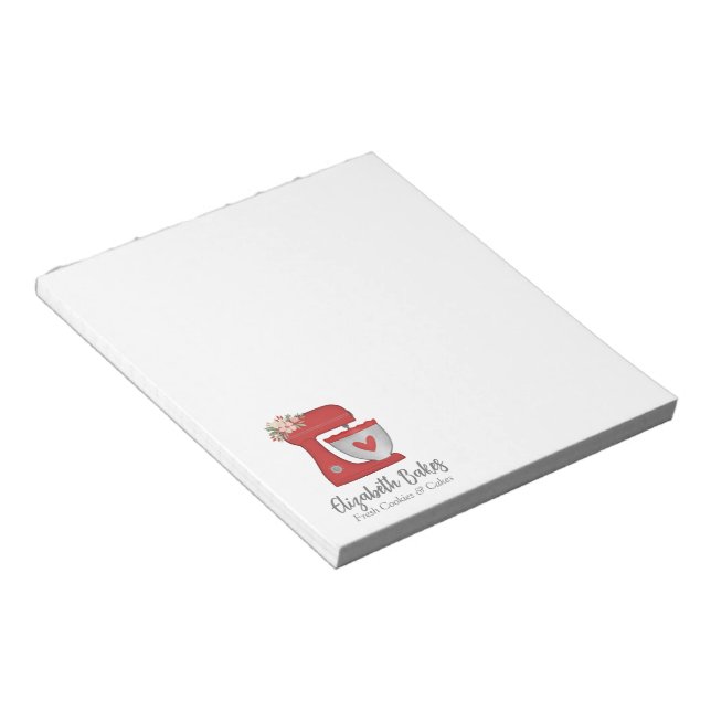 Cute Red Bakery Cake Mixer Notepad (Angled)
