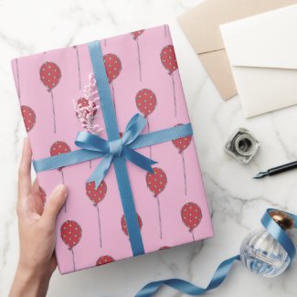 Cute Red Balloons w Polkadots Pattern - Pink Kids  Wrapping Paper