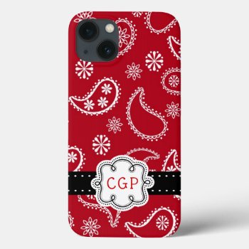 Cute Red Bandanna Country Paisley With Initials  Iphone 13 Case by CountryCorner at Zazzle