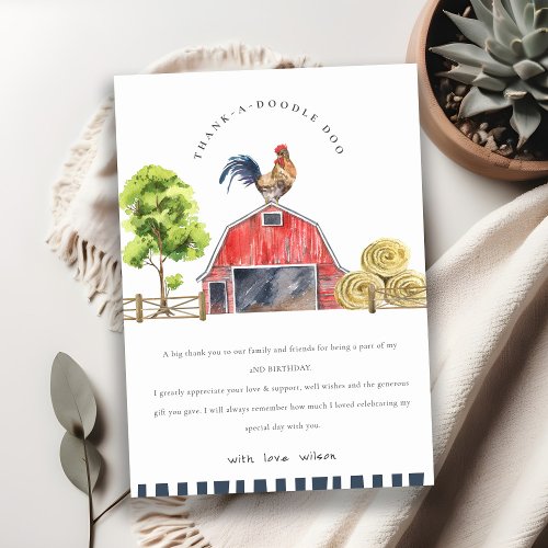 Cute Red Barn Chicks Farm Watercolor Birthday Thank You Card
