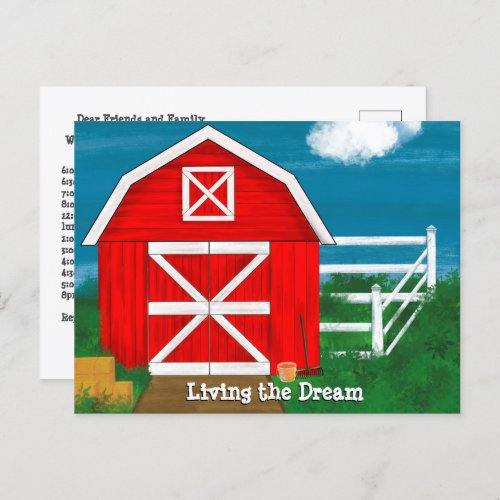 Cute Red Barn Drawing Living the Dream Postcard