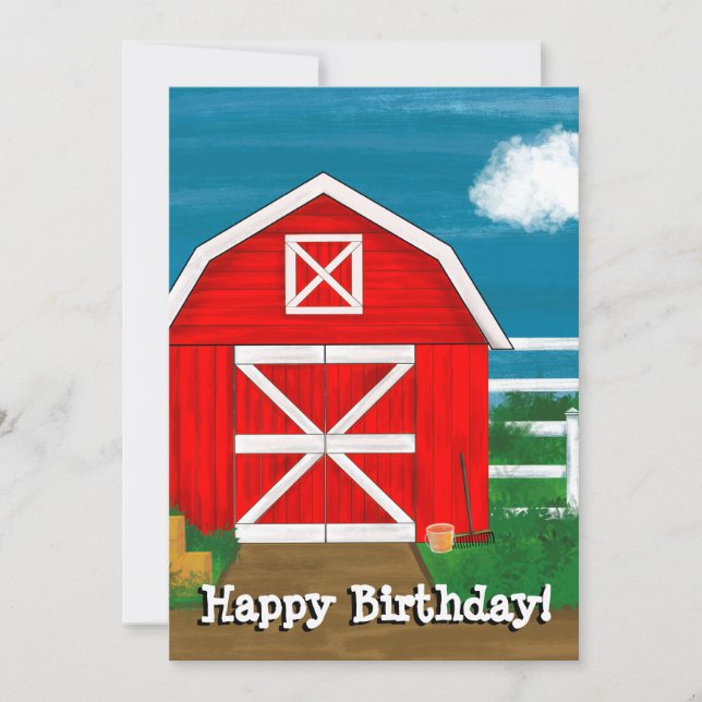 Cute Red Barn Drawing Personalized Happy Birthday (Front)