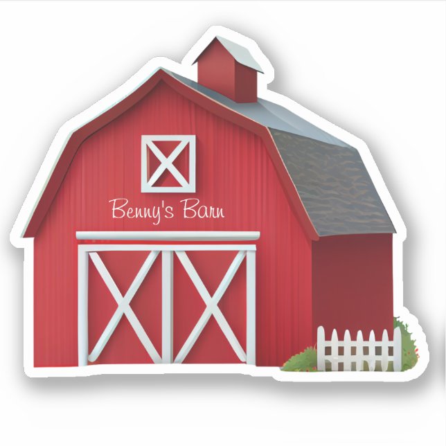 Cute Red Barn Farm Personalized Vinyl  Sticker (Front)