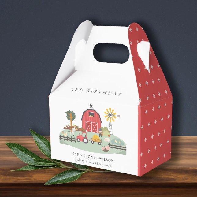 Cute Red Barnyard Farm Animal Any Age Birthday Favor Boxes (Creator Uploaded)