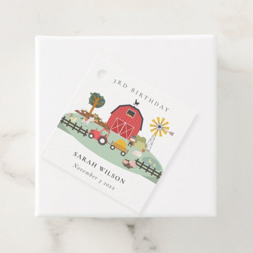 Cute Red Barnyard Farm Animal Any Age Birthday Favor Tags