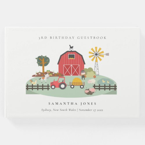 Cute Red Barnyard Farm Animal Any Age Birthday Guest Book