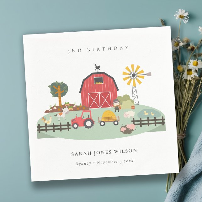 Cute Red Barnyard Farm Animal Any Age Birthday Napkins (Creator Uploaded)