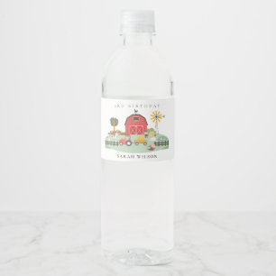 Cute Red Barnyard Farm Animal Any Age Birthday Water Bottle Label
