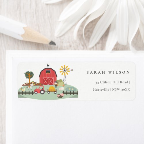 Cute Red Barnyard Farm Animal Baby Shower Address