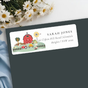 Cute Red Barnyard Farm Animal Baby Shower Address Label