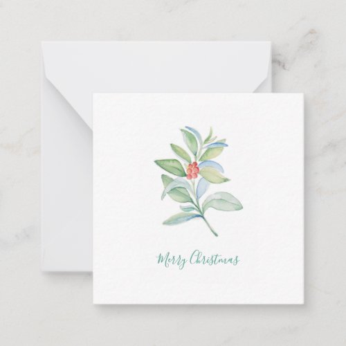 Cute Red Berries and Holly Watercolor Christmas Note Card