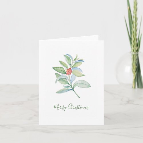 Cute Red Berries and Holly Watercolor Christmas Note Card