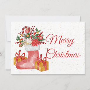 Cute Red Berries Gift Candy Cane Merry Christmas Holiday Card