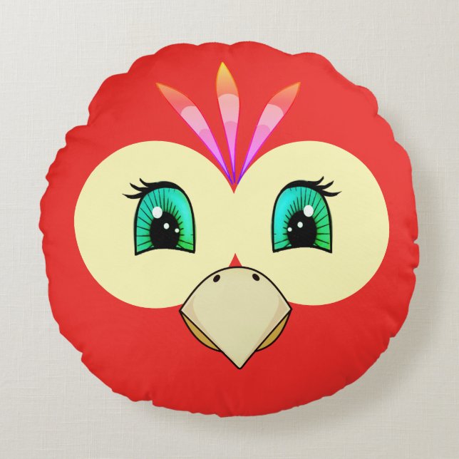 Cute Red Bird Face Round Pillow (Front)