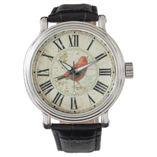 cute red bird roman numeric watch