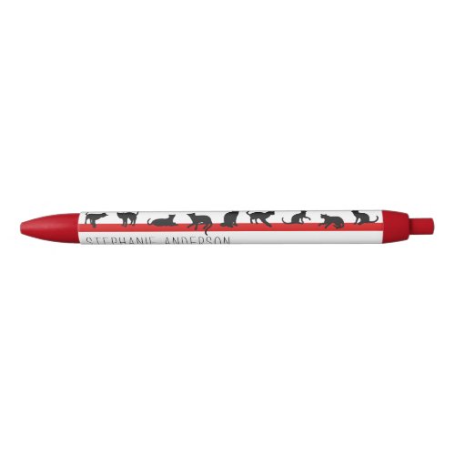 Cute Red Black and White Custom Name for Cat Lover Black Ink Pen