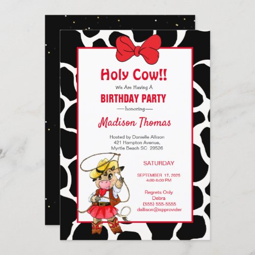 Cute Red Black Cowgirl Birthday Party Invitation