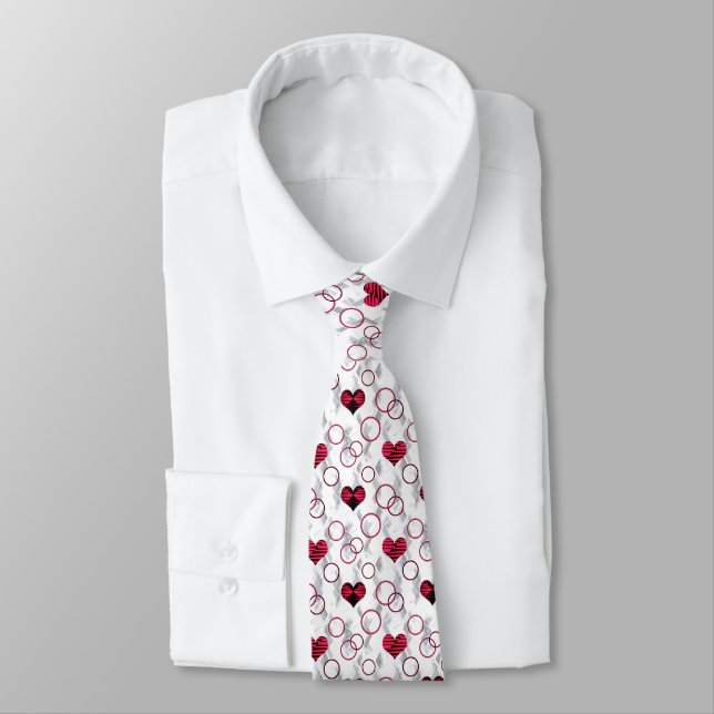 Cute red black hearts neck tie (Tied)