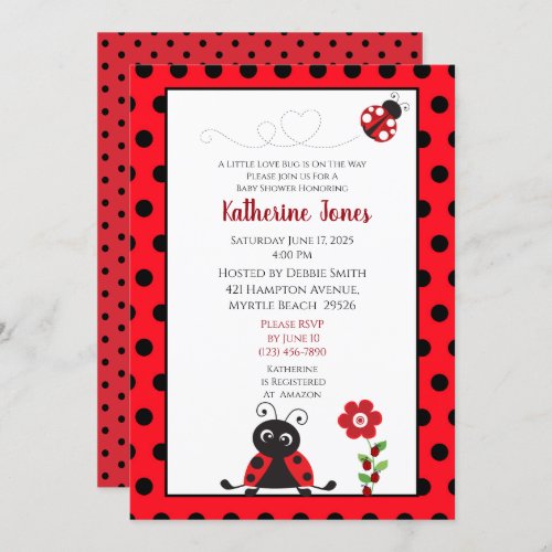 Cute Red Black Ladybug Baby Shower Invitation