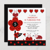 Cute Red & Black Ladybug Birthday Invitation (Front/Back)