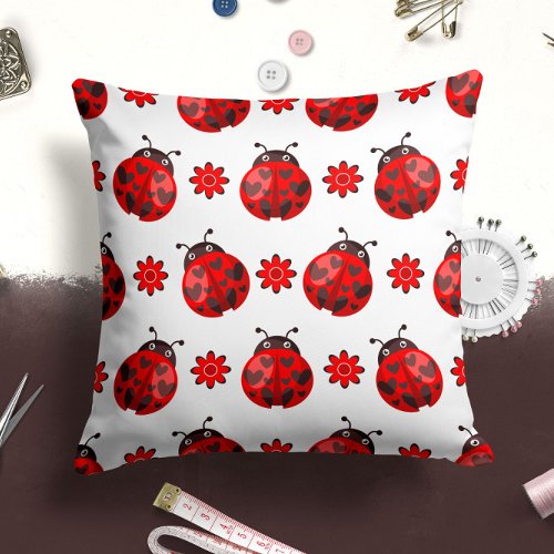 Cute Red Black Ladybug Insect  Bug Throw Pillow