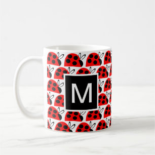 Cute Red Black Ladybug Monogram Coffee Mug
