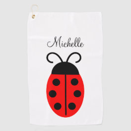 Cute Red Black Ladybug Name Golf Towel