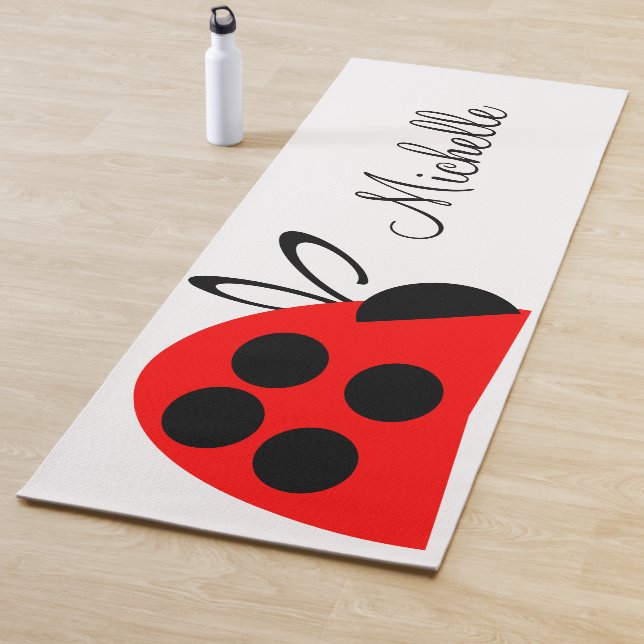 Cute Red Black Ladybug Name Yoga Mat (In Situ)