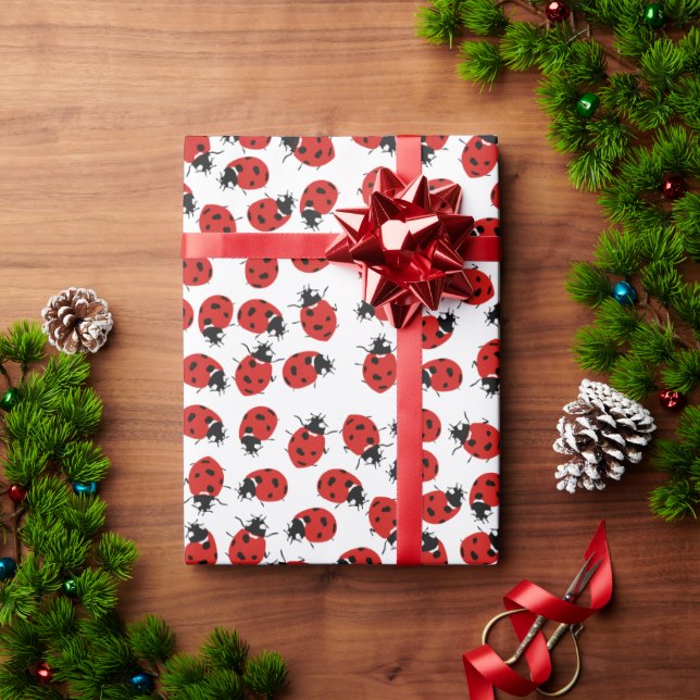 Cute Red & Black Ladybug Pattern  Wrapping Paper (Holiday Gift)