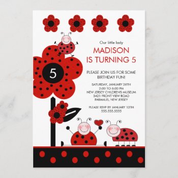 Cute Red & Black Ladybugs Birthday Invitation by celebrateitinvites at Zazzle