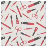 Cute Red Black Manicurist Tools Pattern Fabric