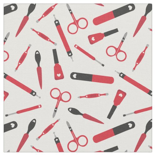 Cute Red Black Manicurist Tools Pattern Fabric