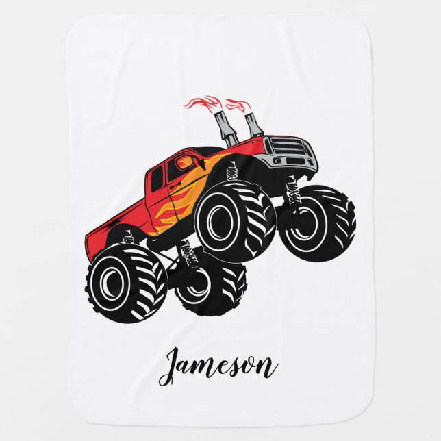 Cute Red Black Monster Truck Kids' Baby Blanket (Front)