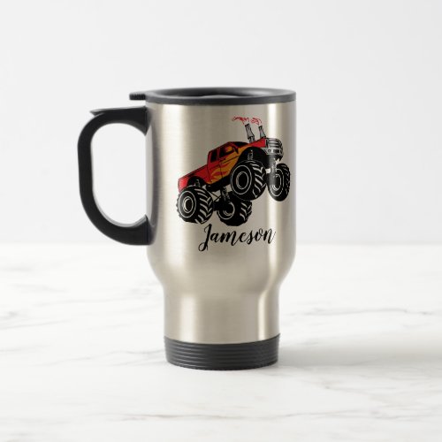 Cute Red Black Monster Truck Name Personalized Travel Mug