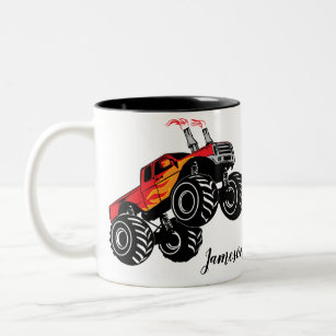 Cute Red Black Monster Truck Name Personalized Two-Tone Coffee Mug