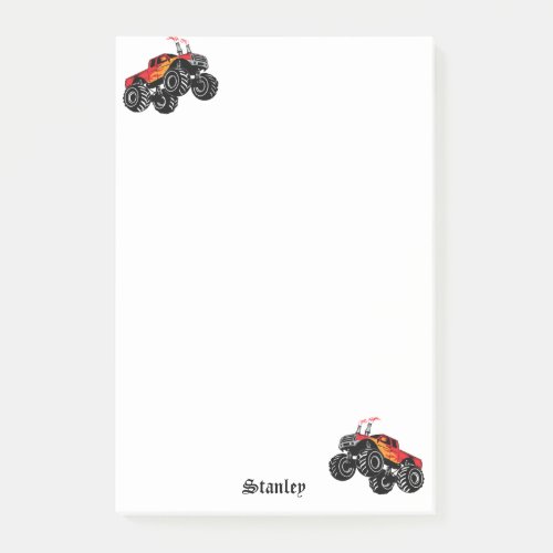 Cute Red Black Personalized Monster Truck Post_it Notes