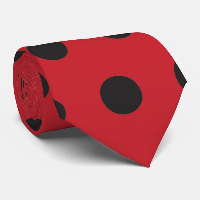 Cute red black polka dot pattern tie (Rolled)